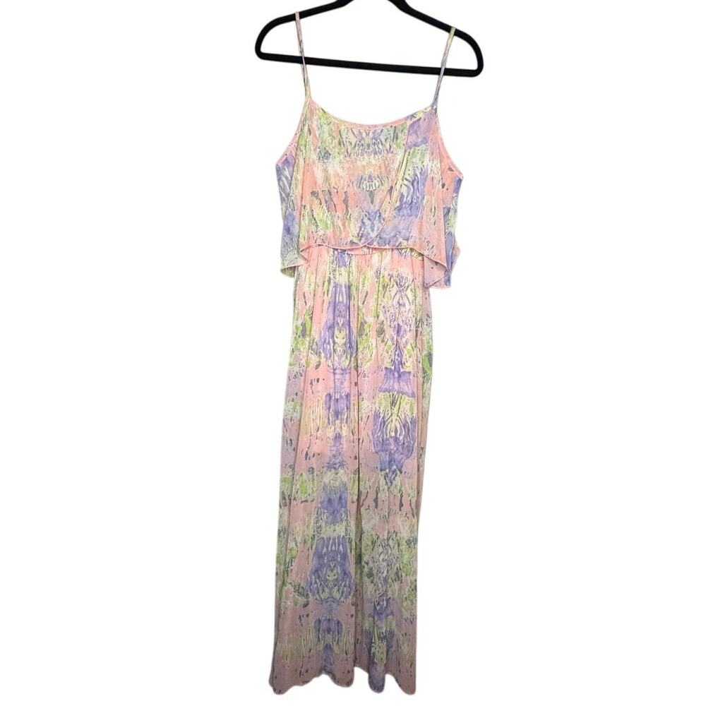 EZRA TIERED MAXI DRESS PINK PURPLE GREEN BOHO STYLE SIZE L - Picture 2 of 6
